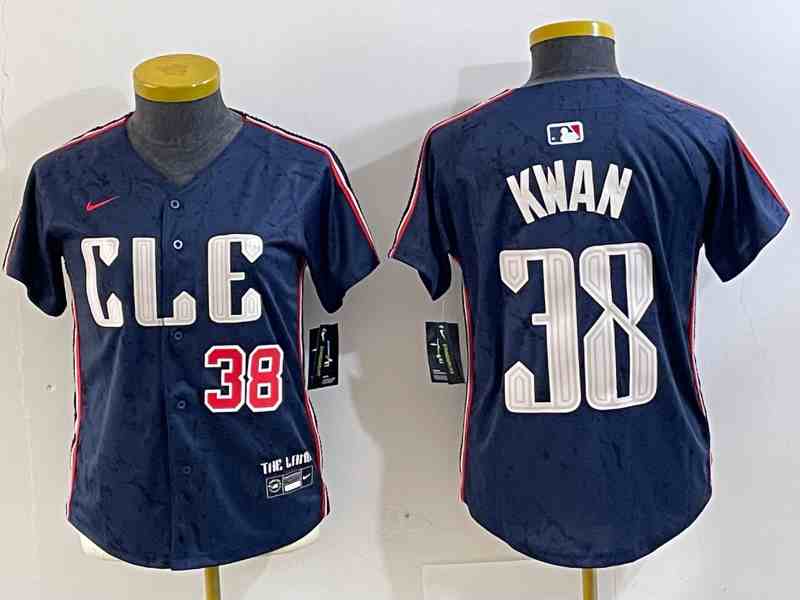 Women's Cleveland Guardians #38 Steven Kwan Number Navy 2024 City Connect Limited Stitched Jersey