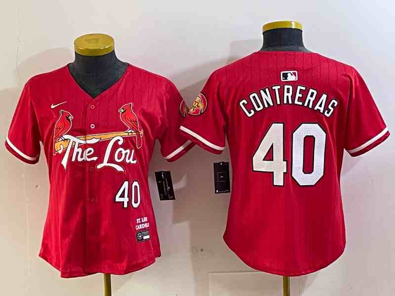 Women's St Louis Cardinals #40 Willson Contreras Red 2024 City Connect Limited Stitched Jersey