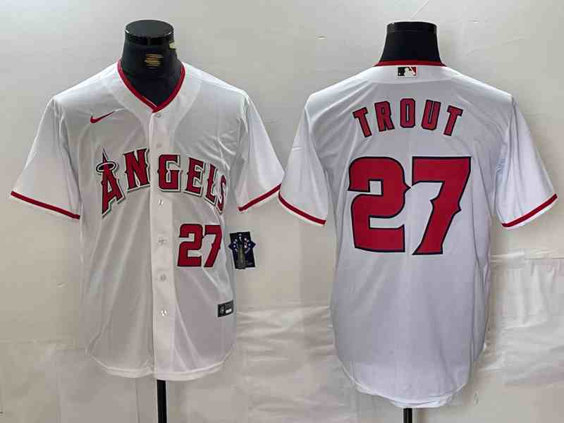 Men's Los Angeles Angels #27 Mike Trout White Cool Base Nike Jersey