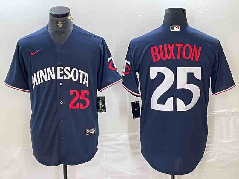 Men's Minnesota Twins #25 Byron Buxton Number 2023 Navy Blue Cool Base Stitched Jersey