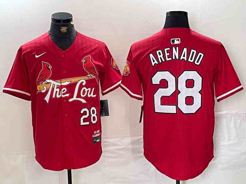 Men's St. Louis Cardinals #28 Nolan Arenado Red 2024 City Connect Limited Stitched Baseball Jersey