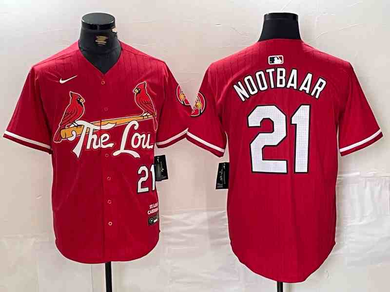 Men's St. Louis Cardinals #21 Lars Nootbaar Red 2024 City Connect Limited Stitched Baseball Jersey