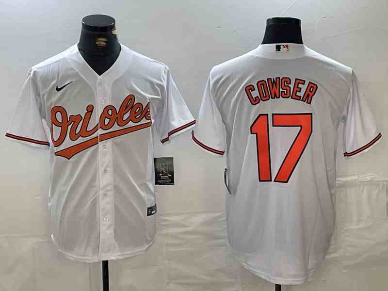 Men's Baltimore Orioles #17 Colton Cowser White Cool Base Stitched Jersey