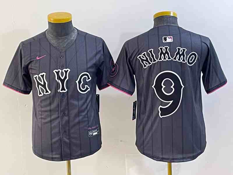 Youth New York Mets #9 Brandon Nimmo Gray 2024 City Connect Cool Base Stitched Jersey