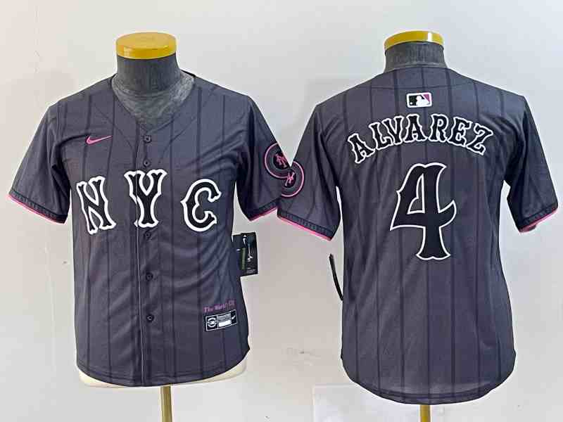 Youth New York Mets #4 Francisco Alvarez Gray 2024 City Connect Cool Base Stitched Jersey