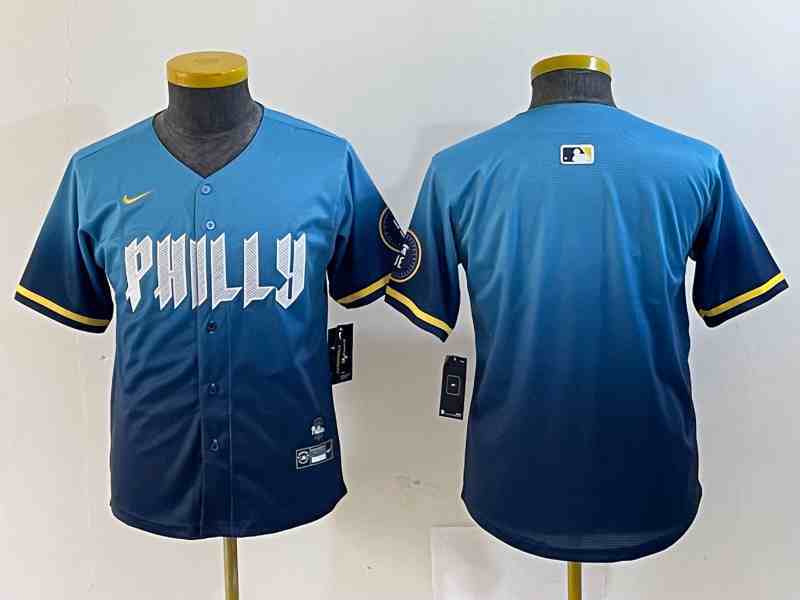 Youth Philadelphia Phillies Blank Blue 2024 City Connect Limited Stitched Baseball Jersey