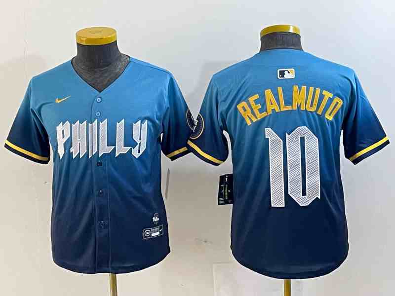 Youth Philadelphia Phillies #10 J.T. Realmuto Blue 2024 City Connect Limited Stitched Baseball Jersey