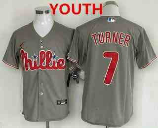 Youth Philadelphia Phillies #7 Trea Turner Grey Cool Base Stitched Baseball Jersey