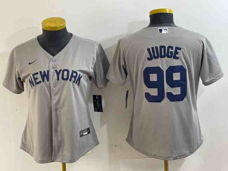 Women's New York Yankees #99 Aaron Judge Name Grey Field of Dreams Cool Base Stitched Jersey