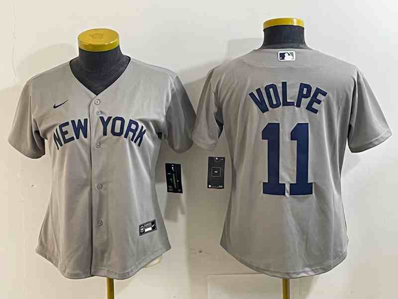 Women's New York Yankees #11 Anthony Volpe Name  Grey Field of Dreams Cool Base Stitched Jersey