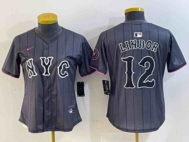 Women's New York Mets #12 Francisco Lindor Grey 2024 City Connect Cool Base Stitched Jersey