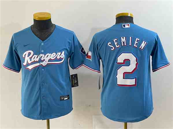 Women's Texas Rangers #2 Marcus Semien Blue With Patch Stitched Baseball Jersey(Run Small)