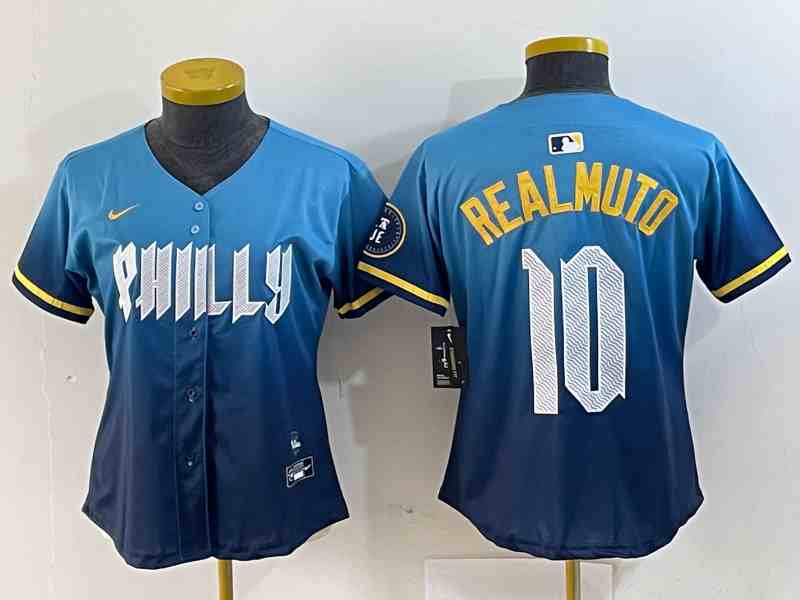 Women's Philadelphia Phillies #10 JT Realmuto Blue 2024 City Connect Limited Stitched Jersey