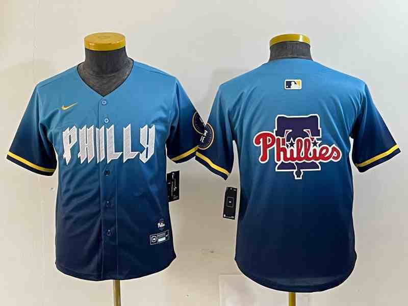 Women's Philadelphia Phillies Team Big Logo Blue 2024 City Connect Limited Stitched Baseball Jersey