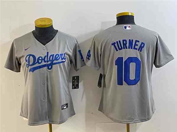 Women's Los Angeles Dodgers #10 Justin Turner Gray Stitched Baseball Jersey