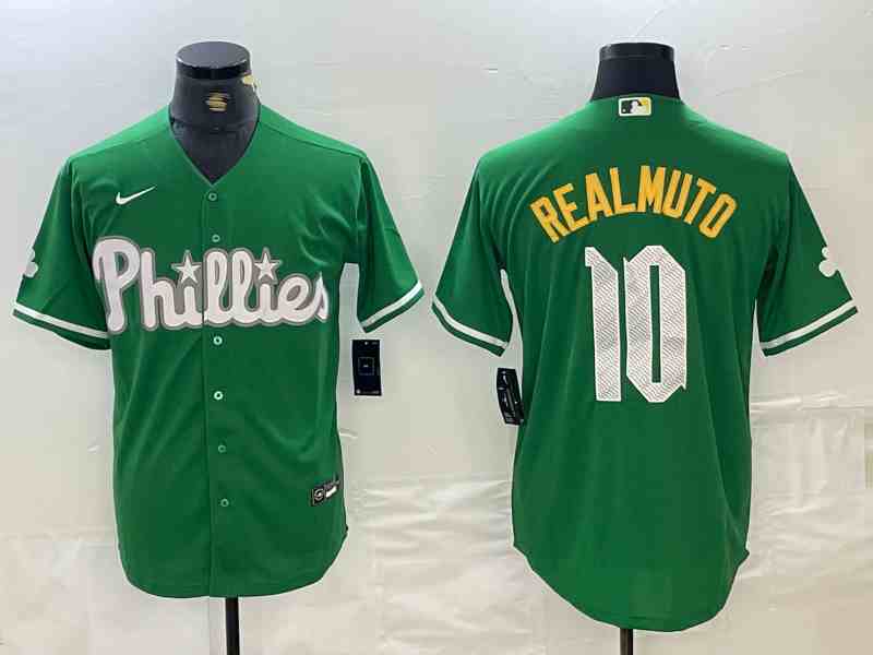 Men's Philadelphia Phillies #10 JT Realmuto Kelly Green Cool Base Jersey