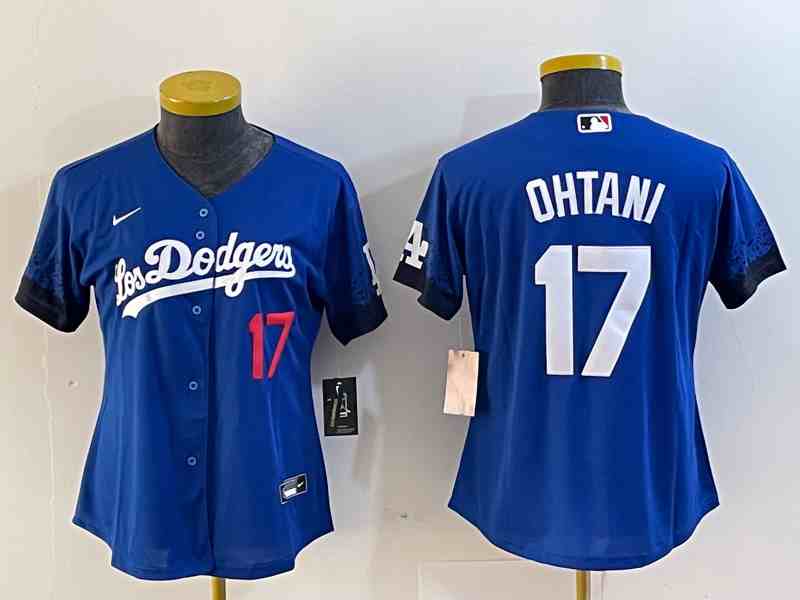 Youth Los Angeles Dodgers #17 Shohei Ohtani Number Blue 2021 City Connect Cool Base Stitched Jersey