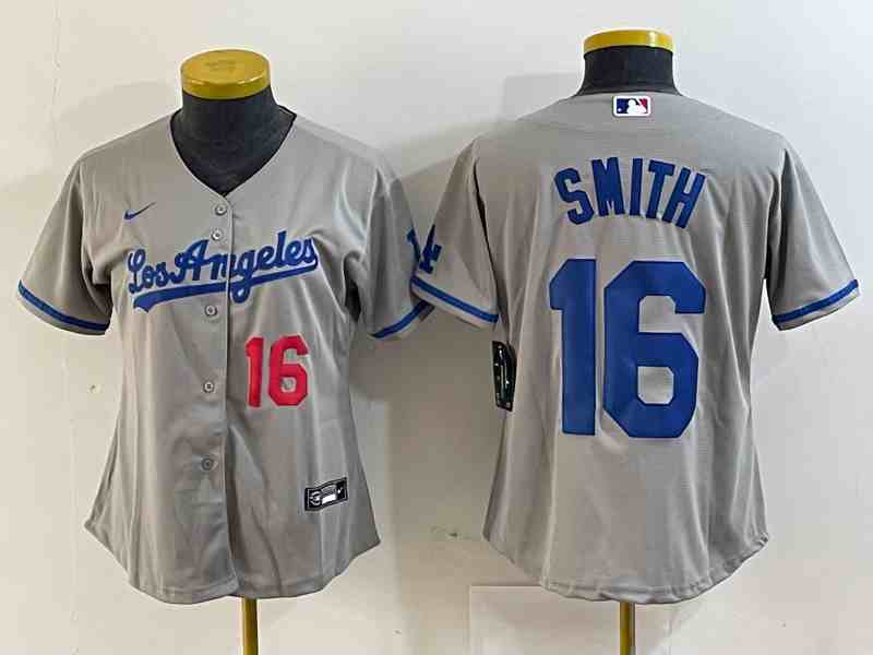 Youth Los Angeles Dodgers #16 Will Smith Gray Alternate Player Number Team Logo Cool Base Jersey