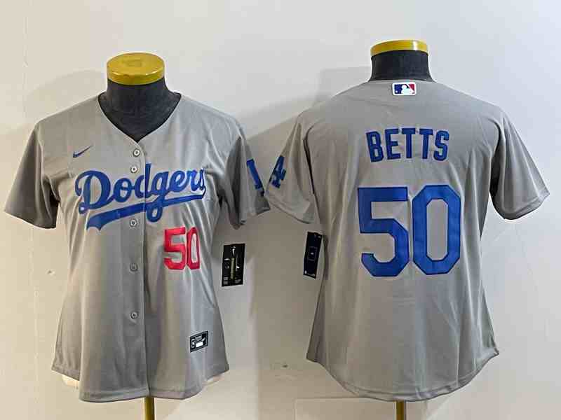 Youth Los Angeles Dodgers #50 Mookie Betts Number Grey Cool Base Stitched Nike Jersey