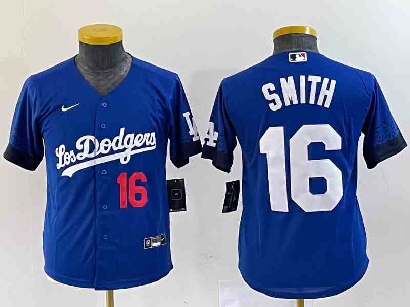 Youth Los Angeles Dodgers #16 Will Smith Number Blue Stitched Cool Base Nike Jersey