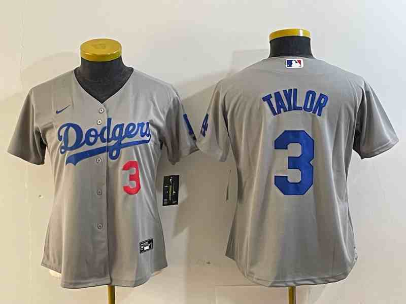 Youth Los Angeles Dodgers #3 Chris Taylor Number Grey Cool Base Stitched Nike Jersey