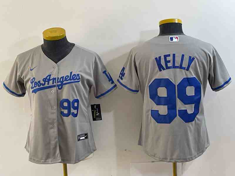 Youth Los Angeles Dodgers #99 Joe Kelly Number Grey With Los Stitched Cool Base Nike Jersey
