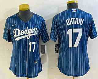 Youth Los Angeles Dodgers #17 Shohei Ohtani Number Blue Pinstripe Cool Base Stitched Baseball Jersey