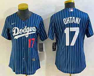 Youth Los Angeles Dodgers #17 Shohei Ohtani Number Blue Pinstripe Cool Base Stitched Baseball Jersey1
