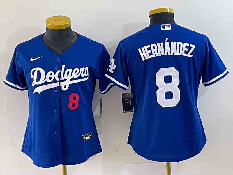 Youth Los Angeles Dodgers #8 Kike Hernandez Number Blue Stitched Cool Base Nike Jersey