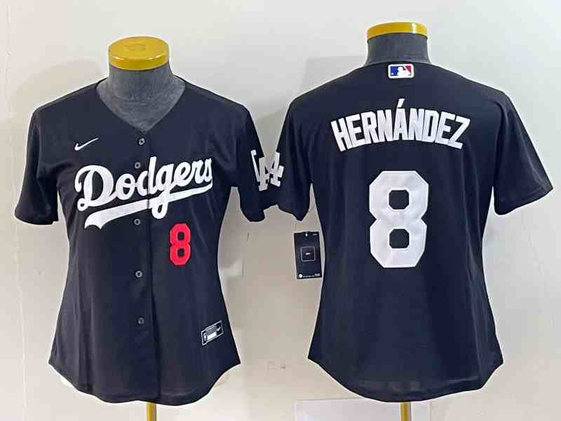 Youth Los Angeles Dodgers #8 Kike Hernandez Number Black Stitched Cool Base Nike Jersey