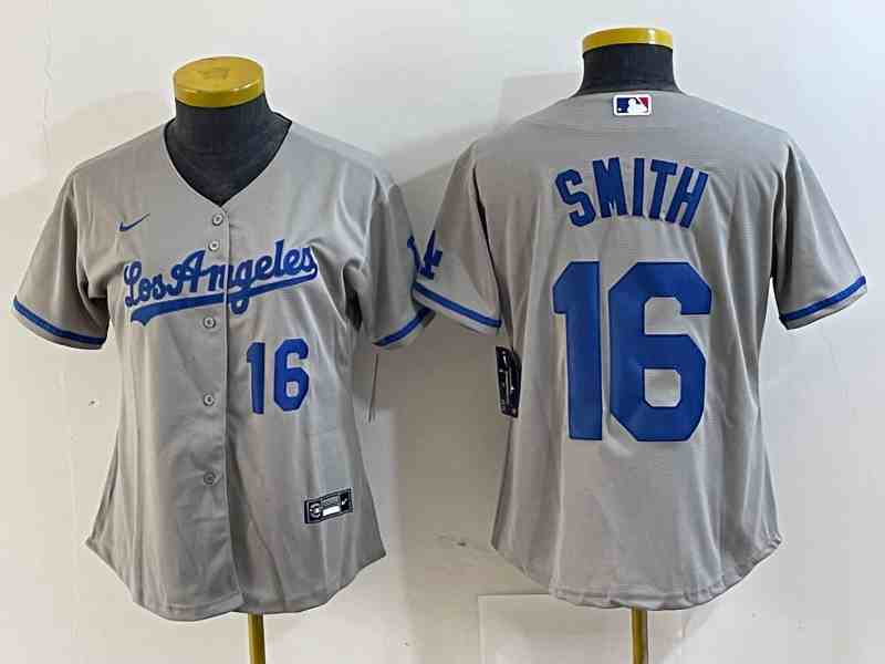 Youth Los Angeles Dodgers #16 Will Smith Gray Alternate Player Number Team Logo Cool Base Jerseys