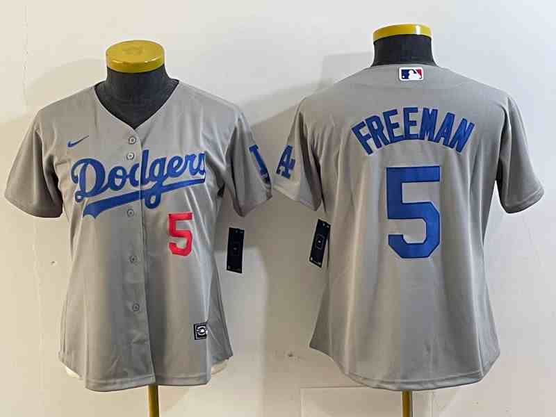 Youth Los Angeles Dodgers #5 Freddie Freeman Number Grey Cool Base Stitched Nike Jersey