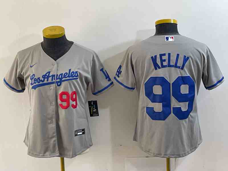 Youth  Los Angeles Dodgers #99 Joe Kelly Number Grey With Los Stitched Cool Base Nike Jerseys