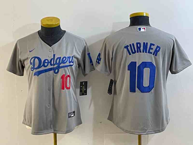 Youth Los Angeles Dodgers #10 Justin Turner Number Grey Cool Base Stitched Nike Jersey