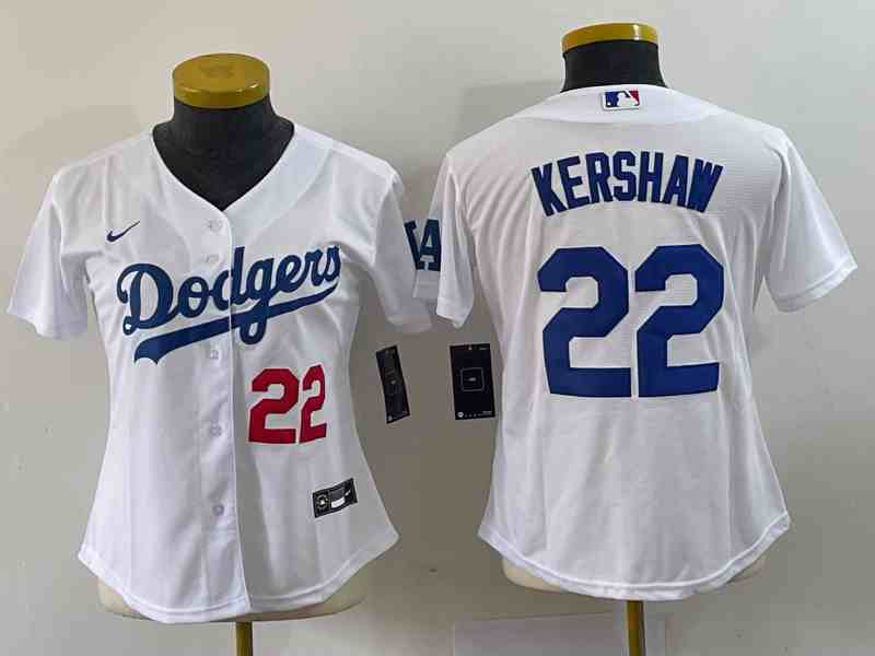 Women's Los Angeles Dodgers #22 Clayton Kershaw Number White Stitched MLB Cool Base Nike Jersey
