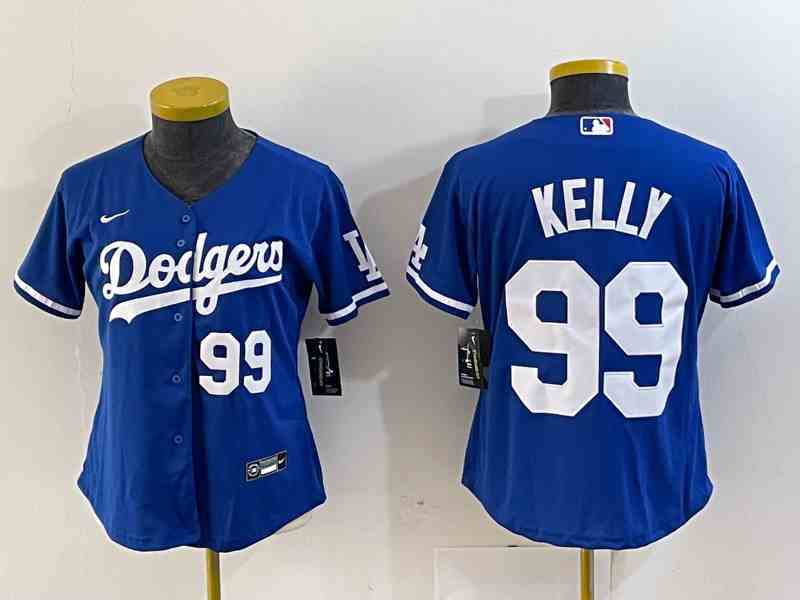 Women's Los Angeles Dodgers #99 Joe Kelly Number Blue Stitched Cool Base Nike Jerseys