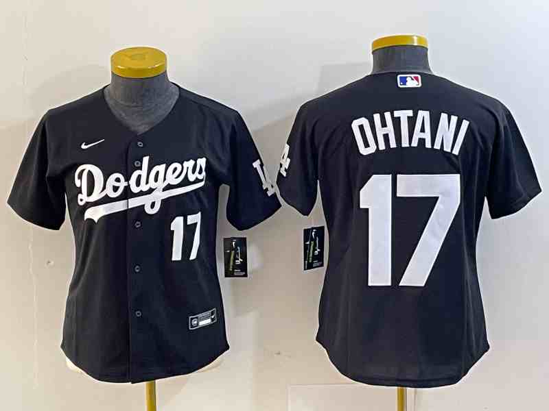 Women's Los Angeles Dodgers #17 Shohei Ohtani Number Black Turn Back The Clock Stitched Cool Base Jersey