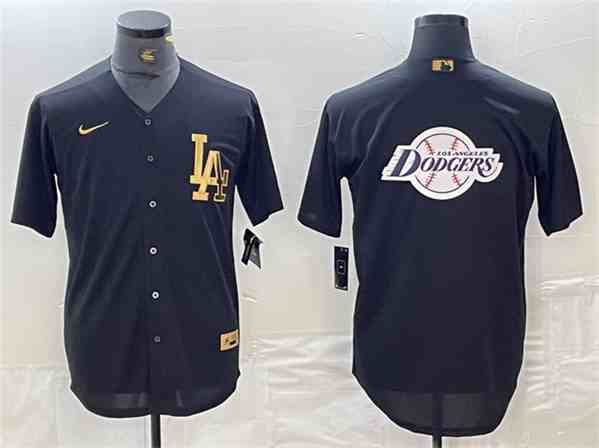 Los Angeles Dodgers Team Big Logo Black Cool Base Stitched Baseball Jerseys