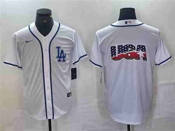 Los Angeles Dodgers Team Big Logo White Cool Base Stitched Baseball Jersey