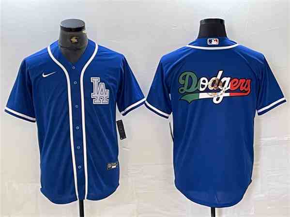 Los Angeles Dodgers Team Big Logo Blue Cool Base Stitched Baseball Jerseys