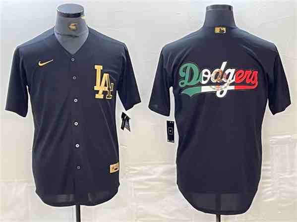 Los Angeles Dodgers Team Big Logo Black Cool Base Stitched Baseball Jersey