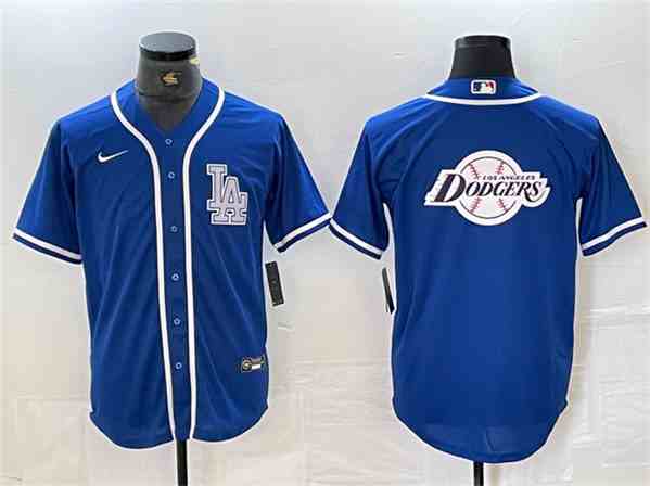 Los Angeles Dodgers Team Big Logo Blue Cool Base Stitched Baseball Jersey
