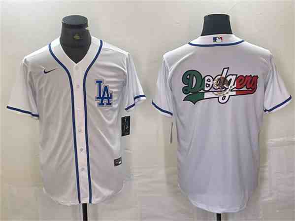 Los Angeles Dodgers Team Big Logo White Cool Base Stitched Baseball Jersey (2)