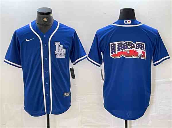 Los Angeles Dodgers Team Big Logo Blue Cool Base Stitched Baseball Jersey (2)
