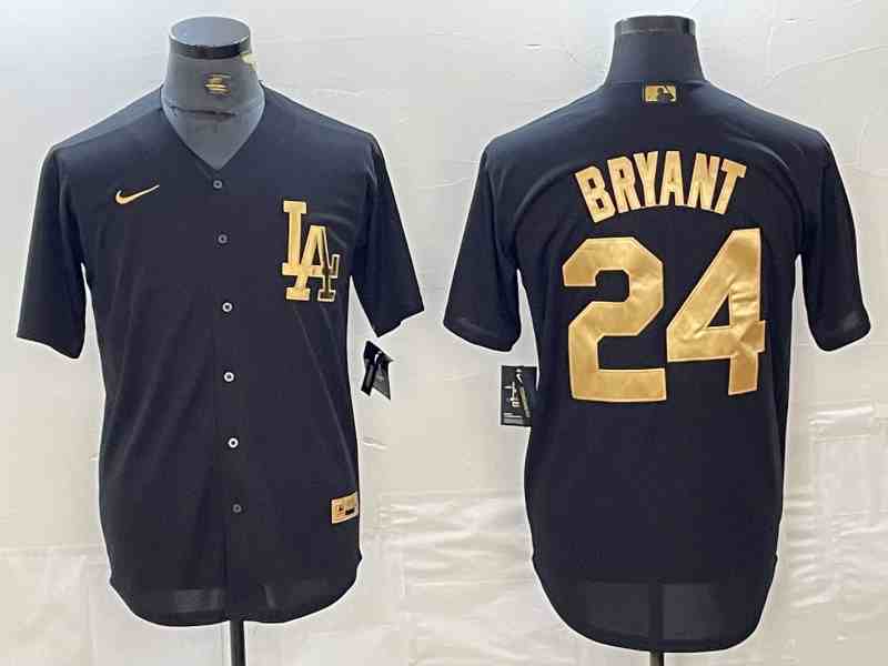 Men's Los Angeles Dodgers #24 Kobe Bryant Black Gold Cool Base Stitched Jersey
