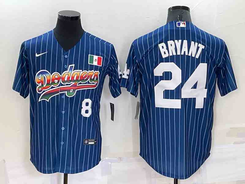 Men's Los Angeles Dodgers #8 #24 Kobe Bryant Number Rainbow Blue Red Pinstripe Mexico Cool Base Nike Jersey