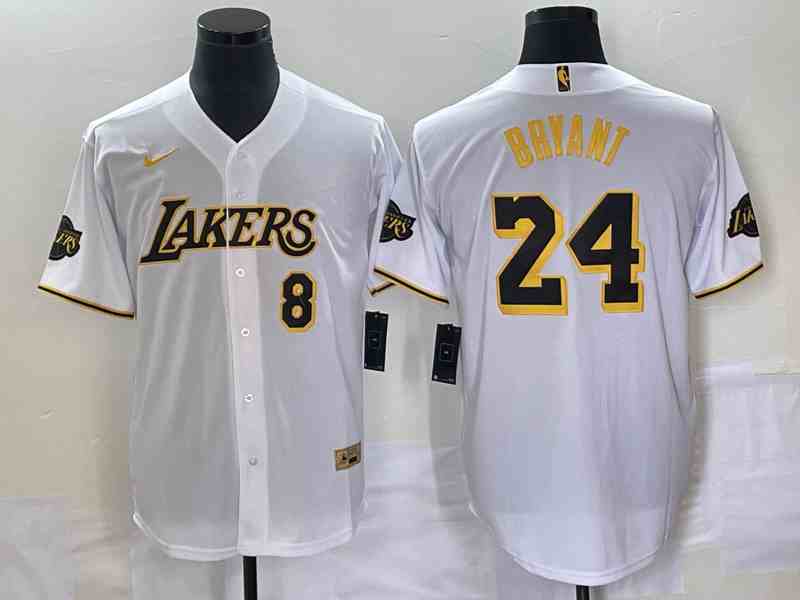 Men's Los Angeles Dodgers Front #8 Back #24 Kobe Bryant White  Cool Base Stitched MLB Jersey1