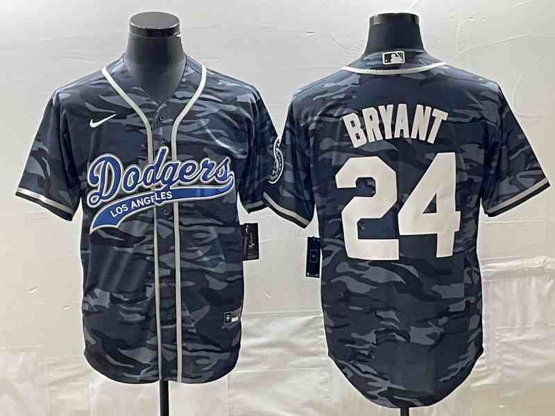 Men's Los Angeles Dodgers #24 Kobe Bryant Gray Camo Cool Base With Patch Stitched Baseball Jersey
