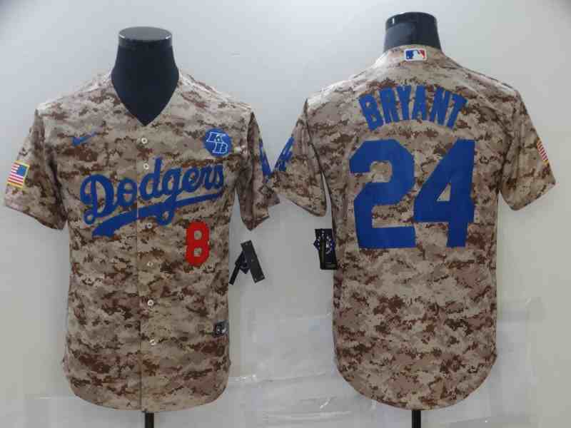 MLB Los Angeles Dodgers Front #8 Back #24 Kobe Bryant With KB Patch 2021 Camo Jersey