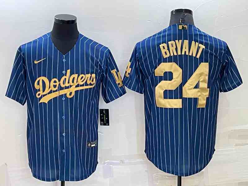 Men's Los Angeles Dodgers #24 Kobe Bryant Navy Blue Gold Pinstripe Stitched MLB Cool Base Nike Jersey